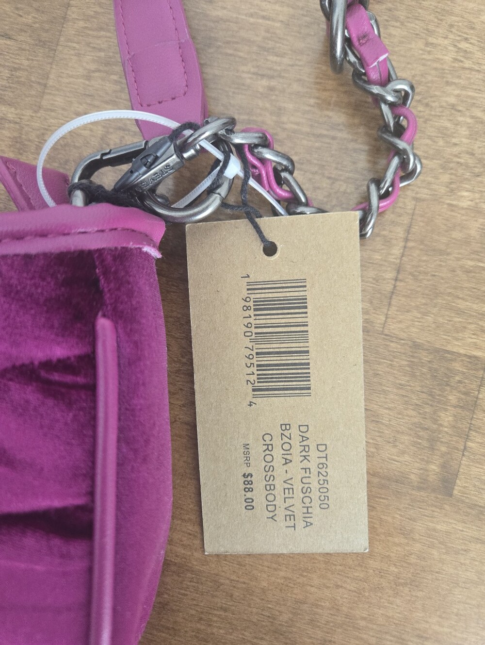 New Steve Madden Bzoia Velvet Crossbody Bag Purse Dark Fuchsia Purple Pink - Picture 3 of 6